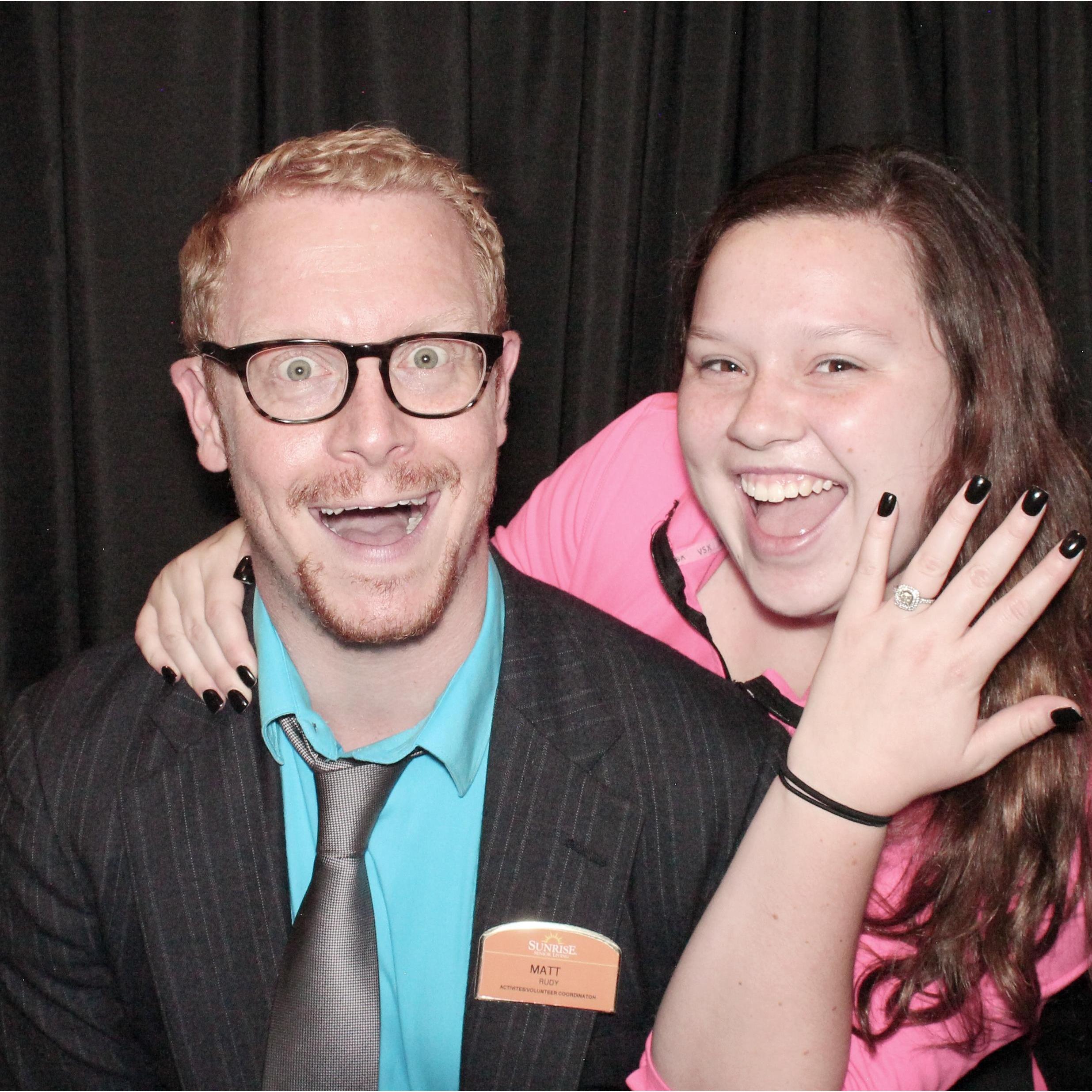 Matt's still in blissful awe that she said yes, and Jenny never passes up an opportunity to proudly display her sparkly ring!
