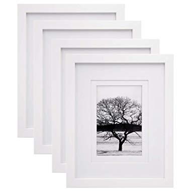 Egofine 8x10 Picture Frames 4 PCS - Made of Solid Wood HD Plexiglass for Table Top Display and Wall Mounting Photo Frame White