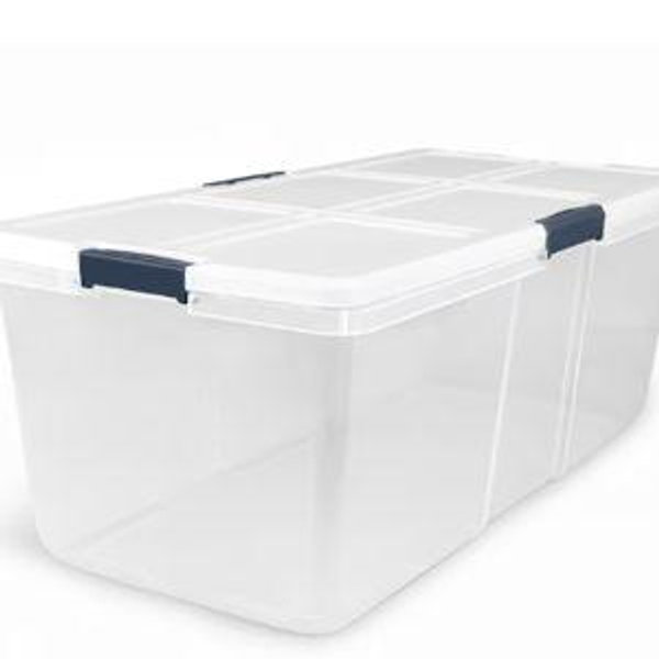 Project Source X-large 25 -Gallons ( 100 -Quarts ) Clear/White Stackable Tote with Latching Lid