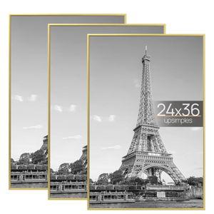 upsimples 24x36 Poster Frame Gold 3 Pack, Scratch-Proof Picture Frames 24 x 36 for Photo Gallery - Slide-In Strips, Horizontal or Vertical Wall Mounting