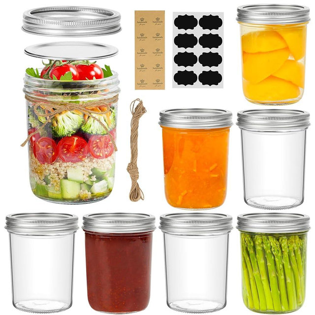 ComSaf Wide Mouth Mason Jars 16oz - 8 Pack, Pint Mason Jars with Lids and Seal Bands, Glass Canning Jars for Pickling, Jam, Jelly, Honey, Salad, Desert, Shower Wedding Favors, DIY Candles Decor