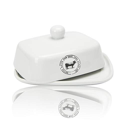 Raveler Butter Dish With Lid, White Porcelain Butter Keeper Suitable for East/West Butter, Butter Container with Cover，Nature Inspired Design