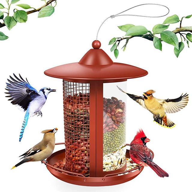 Bird Feeders for Outside Hanging Cardinal Bird Feeder-Metal Wild Bird Feeder Outdoor Finch Bird Feeder Gift Idea for Bird Lover Balcony Patio Garden Porch Yard Decoration, Red