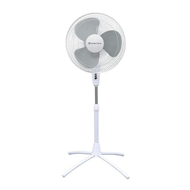 Comfort Zone CZST185WT 18" 3-Speed Oscillating Pedestal Fan with Adjustable Height and Tilt, 90-Degree Oscillation and Quad-Pod Folding Base, White