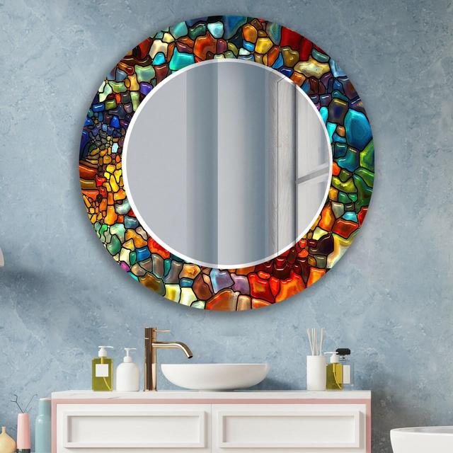 Stained Round Mirror Wall Decor-Tempered Glass Mirror-Circle Mirror Wall-Bathroom Mirror-Decorative Mirror-Mosaic Wall Mirror-Vanity Mirror