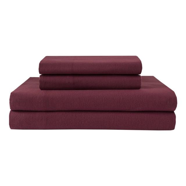 Winter Nights Cotton Flannel Sheet Set (Queen)Solid Wine - Elite Home