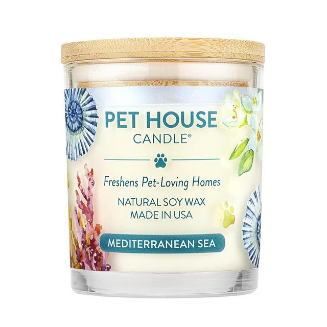 One Fur All 100% Natural Soy Wax Candle, 20 Fragrances - Pet Odor Eliminator, Appx 60 Hrs Burn Time, Non-Toxic, Eco-Friendly Reusable Glass Jar Scented Candles – Pet House Candle, Mediterranean Sea