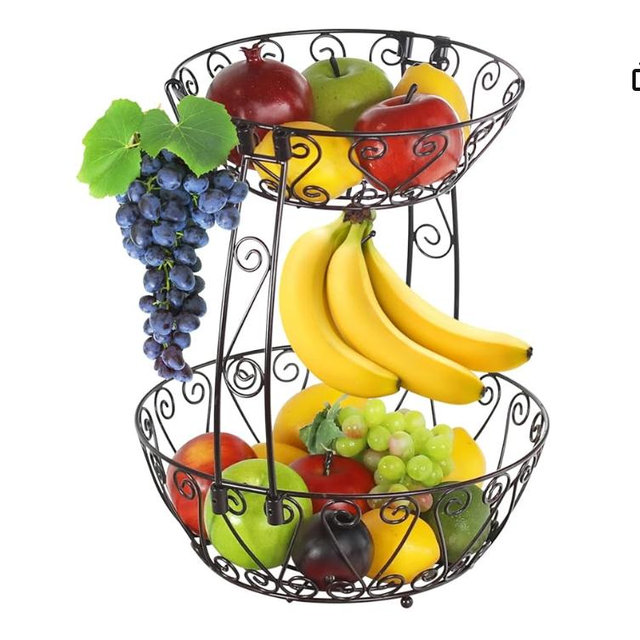 Simple Houseware 2-Tier Countertop Fruit Basket Bowl Storage, Chrome