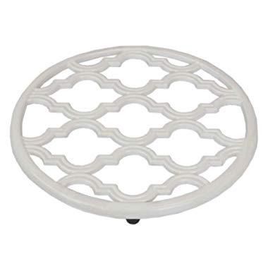 Home Basics Lattice Collection Cast Iron Trivet for Serving Hot Dish, Pot, Pans & Teapot on Kitchen Countertop or Dinning, Table-Heat Resistant (1, White)