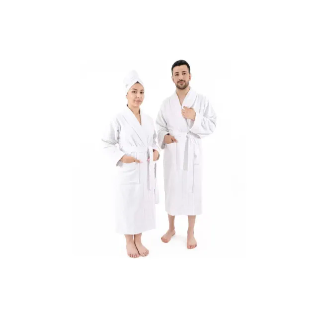 American Soft Linen, 100% Cotton Robes for Women and Men, 1 Piece Soft Lightweight Adult Couple Bathrobes, Large - White