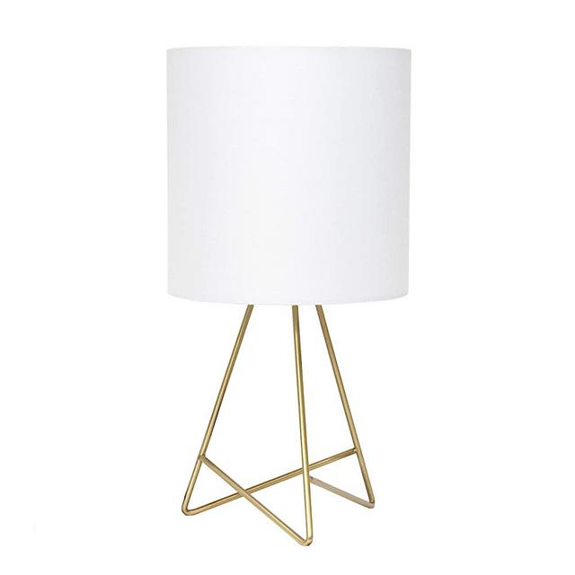 Simple Designs LT2066-GDW Down to The Wire Fabric Shade Table Lamp, Gold/White