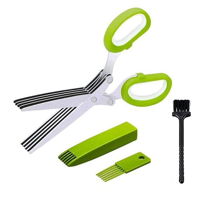 Herb Scissors Set With 5 Blades And Cover Shredding scissors Paper Food Salad Herb Multipurpose Kitchen Chopping Shear for Cutting Salad, Vegetables