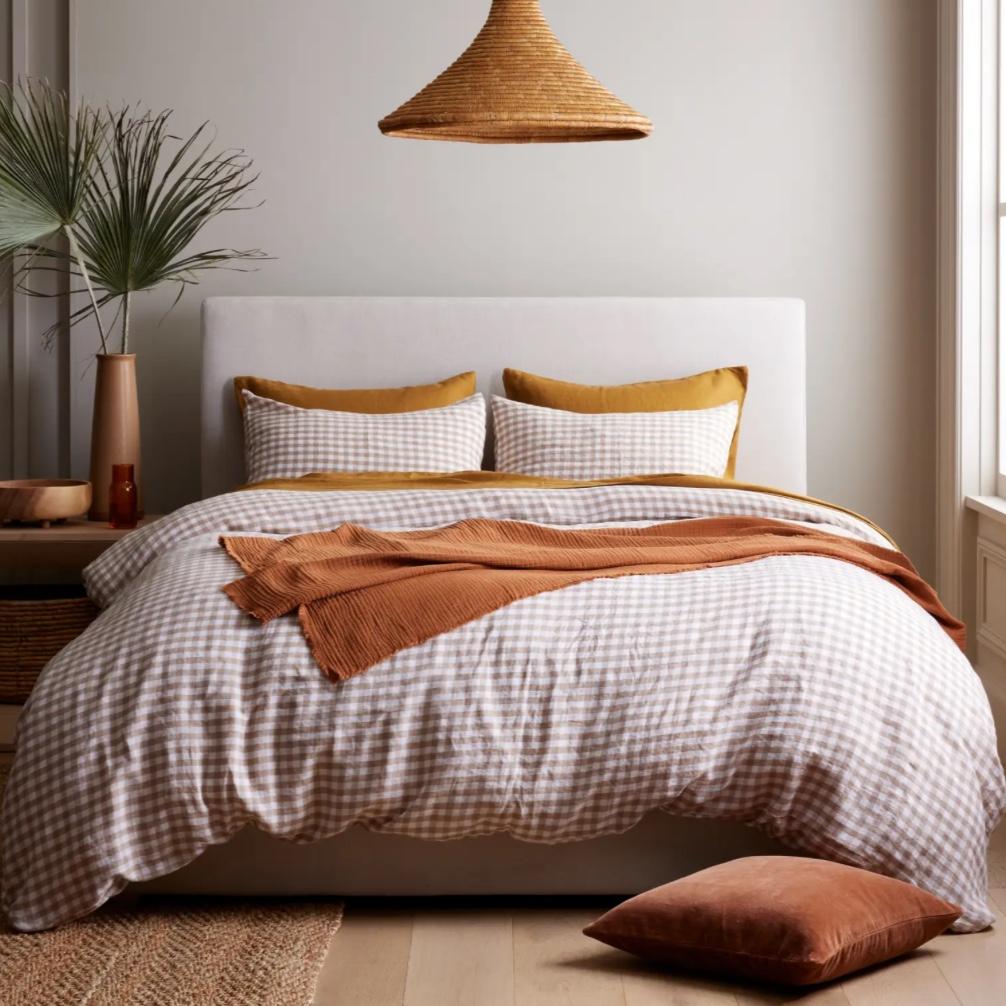 European Linen Gingham Duvet Cover Set