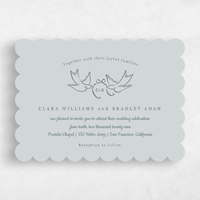 Blue Scalloped Wedding Invitation - Camarine Landscape