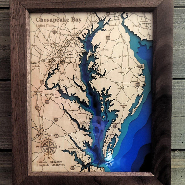 Layered Wooden Lake Map Art | Custom Engraved Coastal Wall Decor