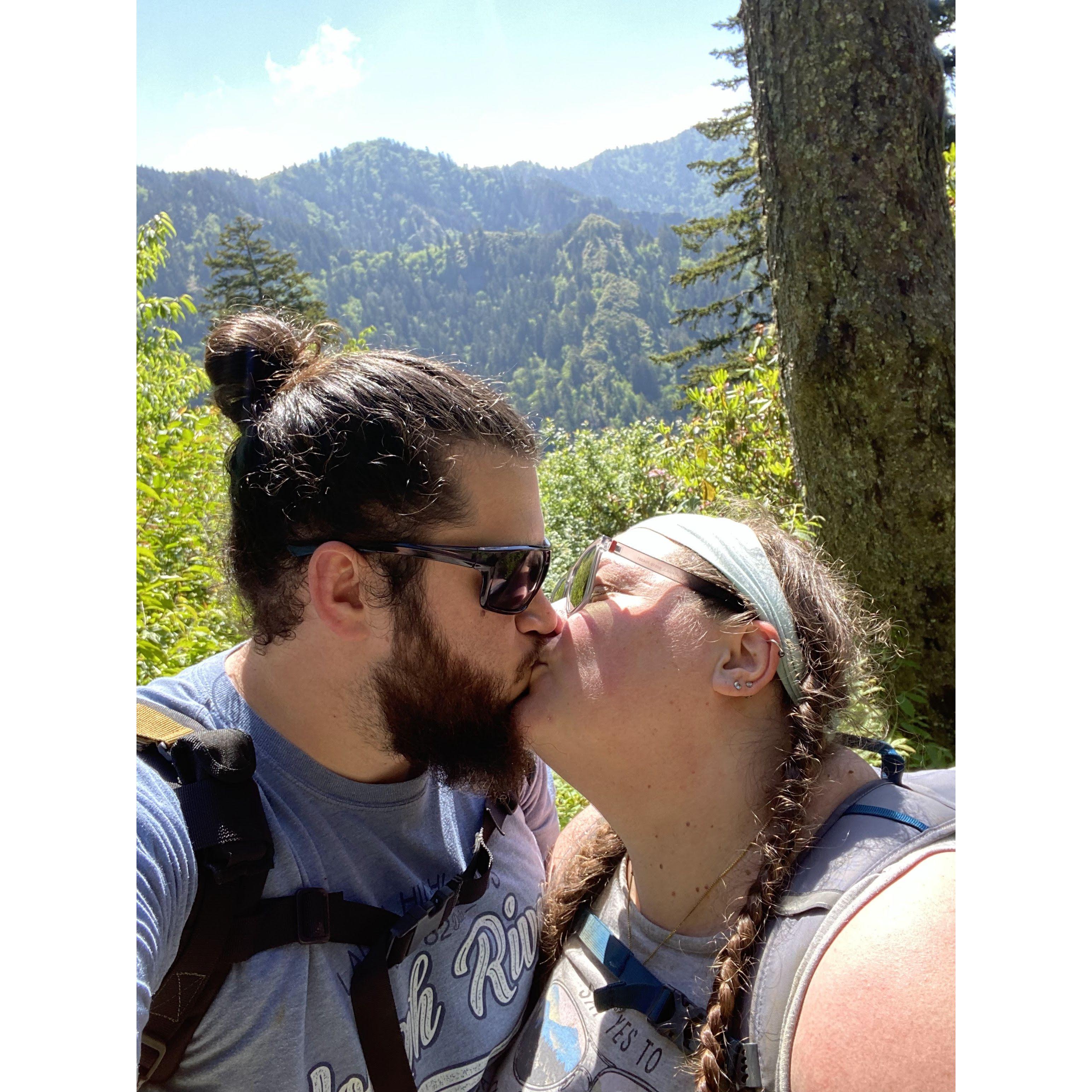 During our hike of Mt. LeConte, the future site of our engagement, in the Smoky Mountains National Park.