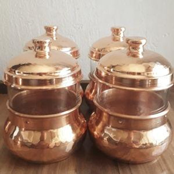 Handcrafted Copper Spice Jar Set: Kitchen Canisters, Elegant Decoration - set of 4