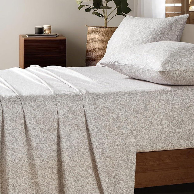 HYPREST Paisley Sheets Queen Size, Deep Pocket Sheets up to 18 Inch, Soft Shabby Chic Bed Sheets Beige Patterned Sheets Queen Size Bed Set