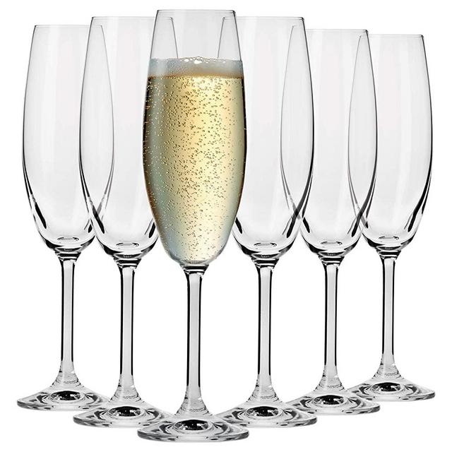 KROSNO Crystal Champagne Flute Glasses | Set of 6 | 6.8 oz | Venezia Collection | Perfect for Home, Restaurants and Parties | Dishwasher Safe
