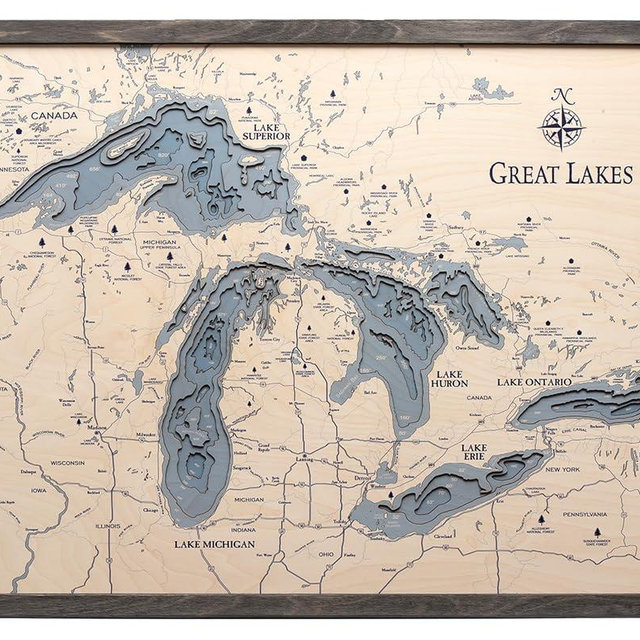 WOODCHART Great Lakes UV Nautical Grey Frame, Large, 24.5" x 31"