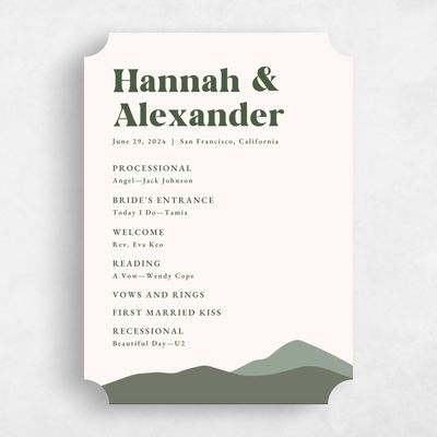 Green Ticket Wedding Program - Langdon