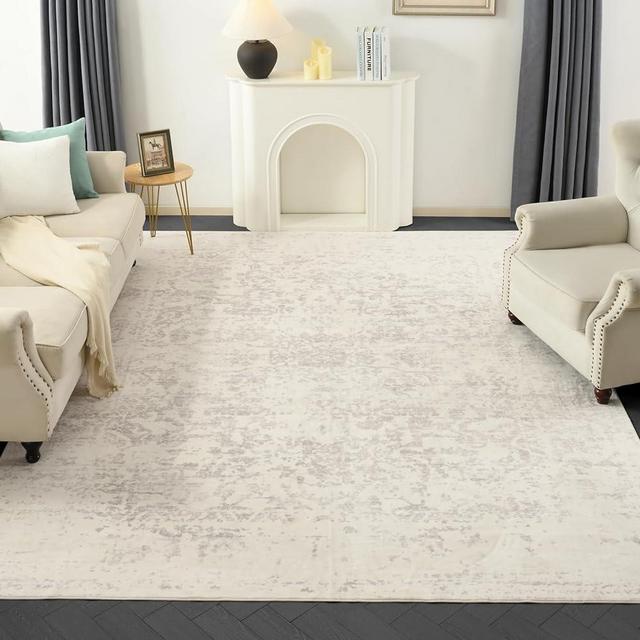 DEAXLife Washable Area Rug for Living Room - Stain Resistant Urtla Thin Rugs with Non Slip Rubber Backing - Indoor Floor Carpet for Dining Room Home Office Dorm (Grey/White, 5x7 Feet)