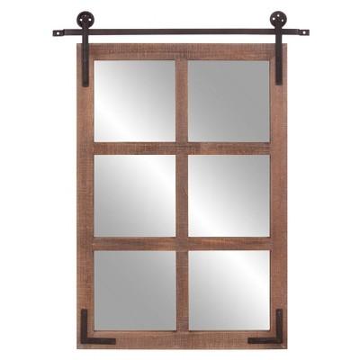 30" x 36" Sliding Barn Door/Window Wall Mirror Wood/Black - Patton Wall Decor