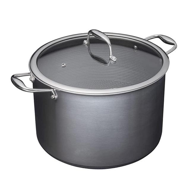 HexClad 10 Quart Hybrid Stock Pot with Glass Lid - Non-Stick Saucepan, Easy to Clean, Dishwasher & Oven Safe - Perfect for Soups, Stews, Boiling Seafood