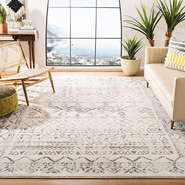 Safavieh Tulum Collection TUL268A Moroccan Boho Distressed Non-Shedding Stain Resistant Living Room Bedroom Area Rug, 9' x 12', Ivory / Grey