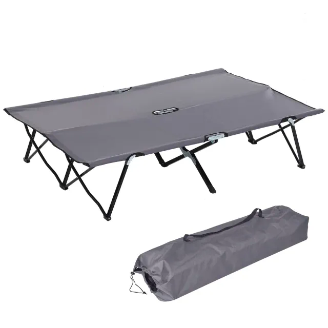 Outsunny 2 Person Folding Camping Cot, Portable Sleeping Cot with Carry Bag, Grey