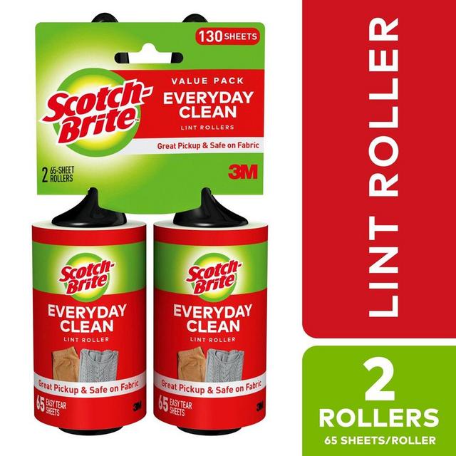 Scotch-Brite Lint Roller Twin Pack, 65 Sheets per Roller, 2 Count