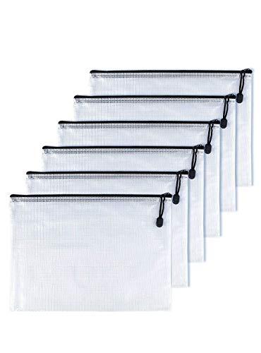 OAIMYY A4-Waterproof Tear-Resistant Plastic Zipper Pen File Document Folders Pockets Travel Bags,6-Pcs,Black