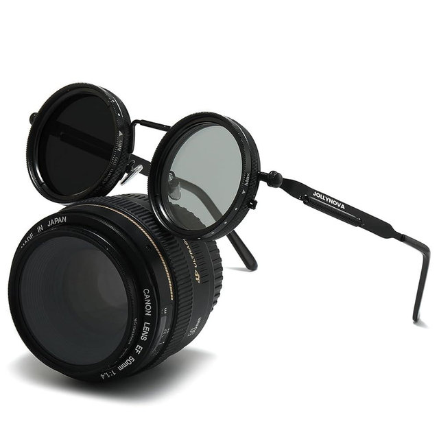 JOLLYNOVA Adjustable Tint Sunglasses, 1-9 Gears Steampunk Retro Metal Round Polarized Glasses with ND Filter Lenses