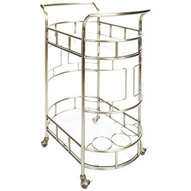 Silverwood FS1133A-COM Sinclair 2-Tier Serving Cart 2, 17" L x 26.5" W x 34.5" H, Antique Gold