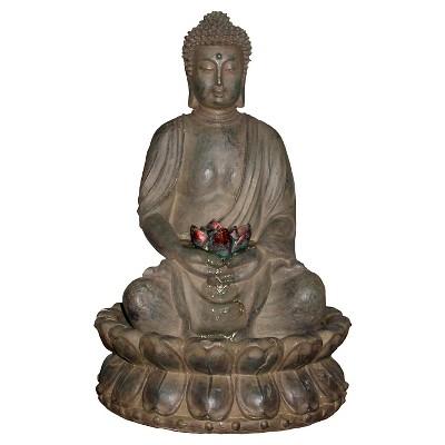Alpine Corporation 19" Buddha With Lotus Flowers Tabletop Fountain With LED light - Brown