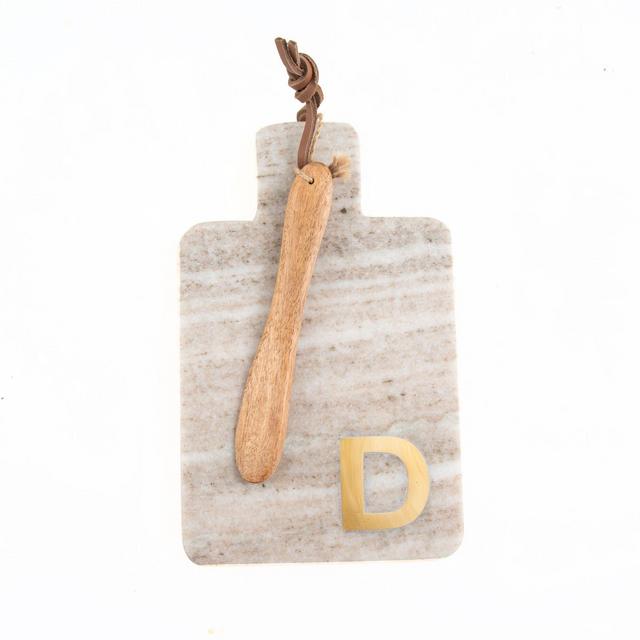 Artisanal Kitchen Supply Marble Monogram Letter "D" Serving Board with Spreader