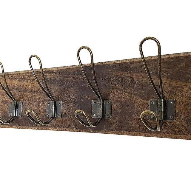 WRIGHTMART Rustic Farmhouse Wall Mounted Coat Rack, 24", Made of Reclaimed Hardwood Natural Finish, 5 Double Hanger Hooks, Add a Touch of Charm to Your Home Décor, Provides Ample Hanging Space