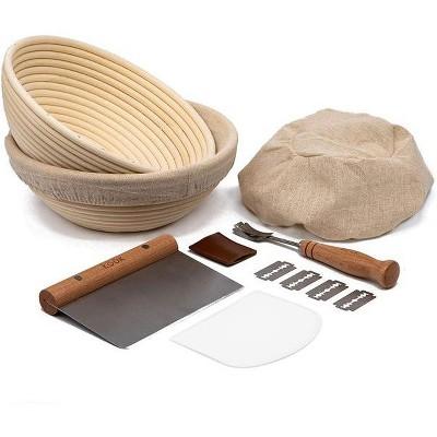Kook Banneton Bread Proofing Basket Set with Bread Lame Scoring Tool & Dough Scraper, 12 piece set