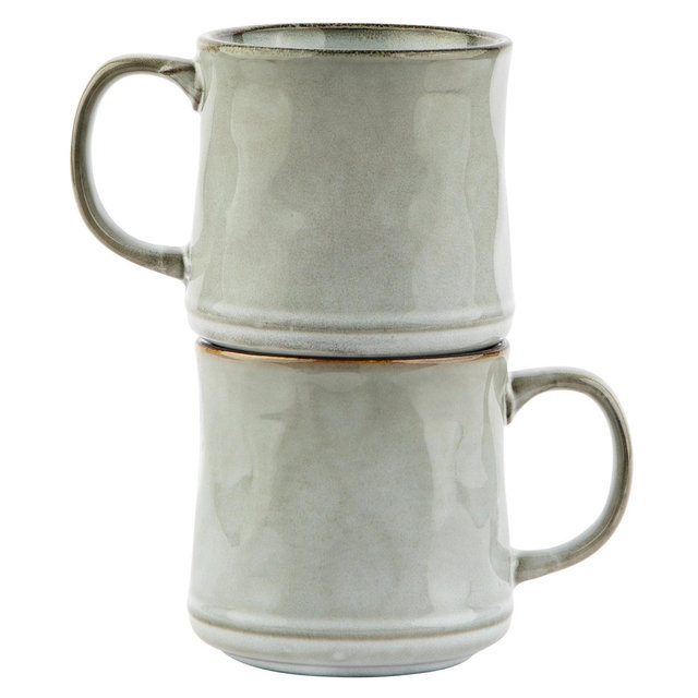 Kook Glazed Coffee Mugs, Java/Slate, Circled, 15 oz, Set of 2