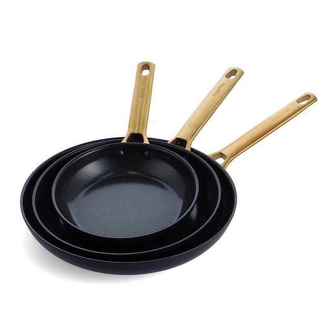 GreenPan Reserve Hard Anodized Healthy Ceramic Nonstick, 8" 10" and 12" 3 Piece Frying Pan Skillet Set, Gold Handle, PFAS-Free, Dishwasher Safe, Oven Safe, Black