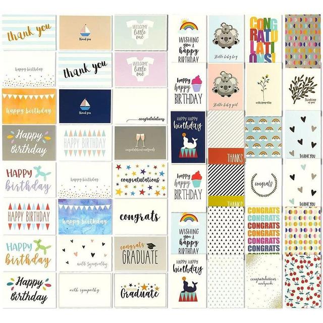 144 Greeting Cards Assortment Bulk Box for All Occasions, Birthday, Graduation, Baby Shower & Thank You, 48 Assorted Designs with Envelopes, 4 x 6 Inches