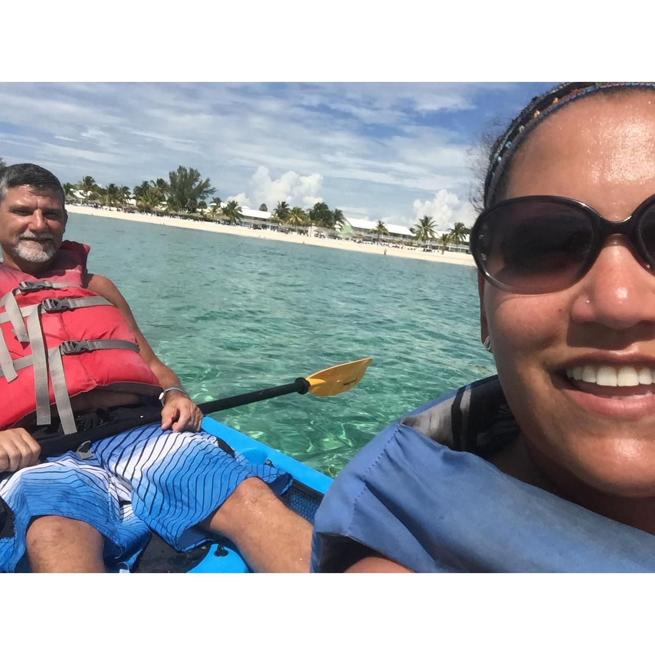 Kayaking in the Bahamas. When we got home we purchased a double Kayak and enjoy going out in the Bay.