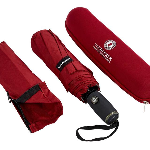 VAN BEEKEN Umbrella Windproof I Wind Resistant Travel Umbrella with Teflon I Light Compact Umbrella I Mini Umbrella Portable Folding Umbrella for Men Women (Red)