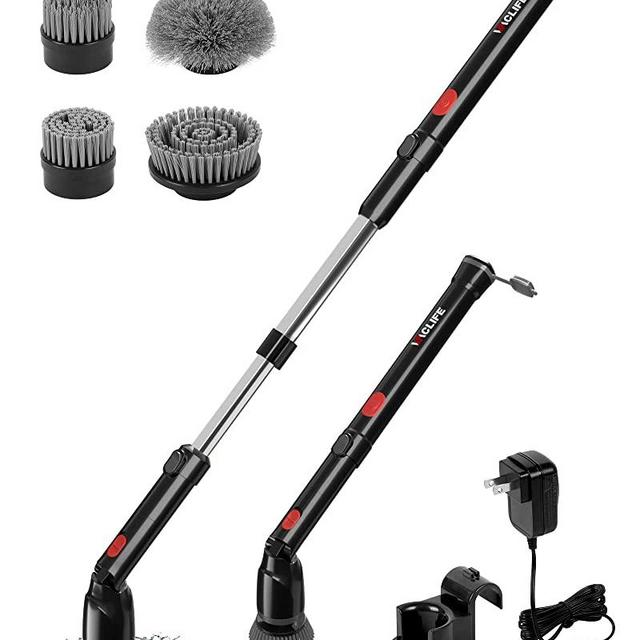 VacLife Cordless Electric Spin Scrubber - Shower Scrubber for Cleaning, Tub Scrubber Coming with 4 Replaceable Brush Heads, Adjustable Electric Cleaning Brush with Long Handle, Black (VL703)