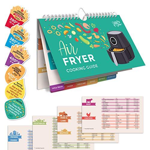 FLEXIBLE SHIPPING OPTIONS - Air Fryer Cheat Sheet Cooking Times Reference Guide for 80 Foods - Magnetic Flip Chart & 6 Decal Stickers | Perfect for Family Favorites like Pizza & Chicken Nuggets