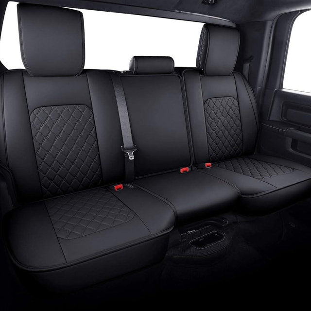 Aierxuan Dodge Ram Back Seat Covers Waterproof Leather Custom Fit 2009-2026 1500, 2010-2026 2500/3500 Crew Quad Regular Cab Pickup Cushions Compatible with Split Bench 40/60(Rear Seat/Black)