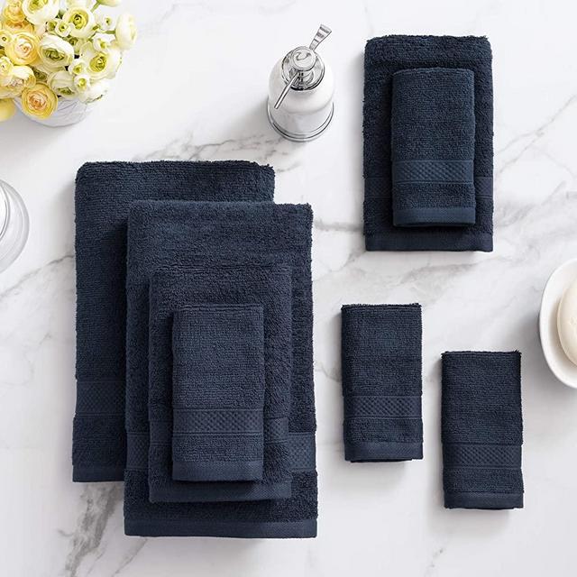 Welhome Basic 100% Cotton Towel (Deep Navy) - 8 Piece Set - Quick Dry - Absorbent - Soft - 434 GSM - Machine Washable - 2 Bath - 2 Hand - 4 Wash Towels