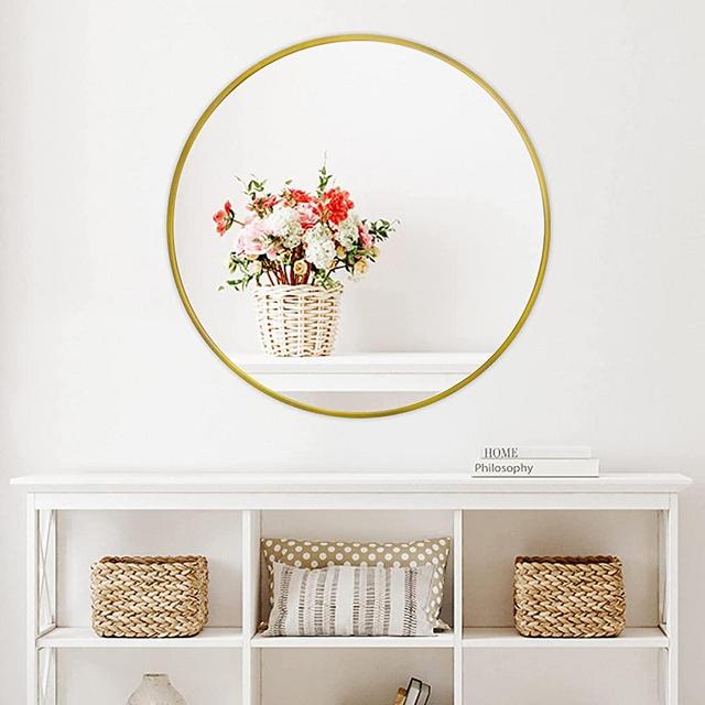 LFT HUIMEI2Y Wall Circle Mirror Large Round 28Inch Gold Metal Frame Wall Mounted Circle Mirror for Bathroom,Living Room,Dining Room, Make Up Vanity Mirror, Entryway Mirror,Bedroom Wall Decor Mirror