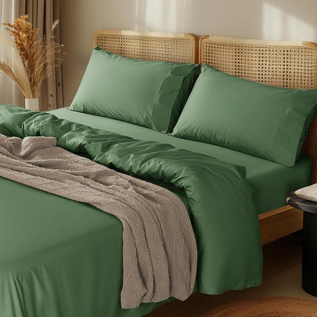 LBRO2M 1000 Thread Count 100% Egyptian Cotton Sheets Set Queen Size, 4 Piece Sets Bed Sheet Deep Pocket Sheet Set 16" Soft Comfortable All Season (Queen, Olive Green)