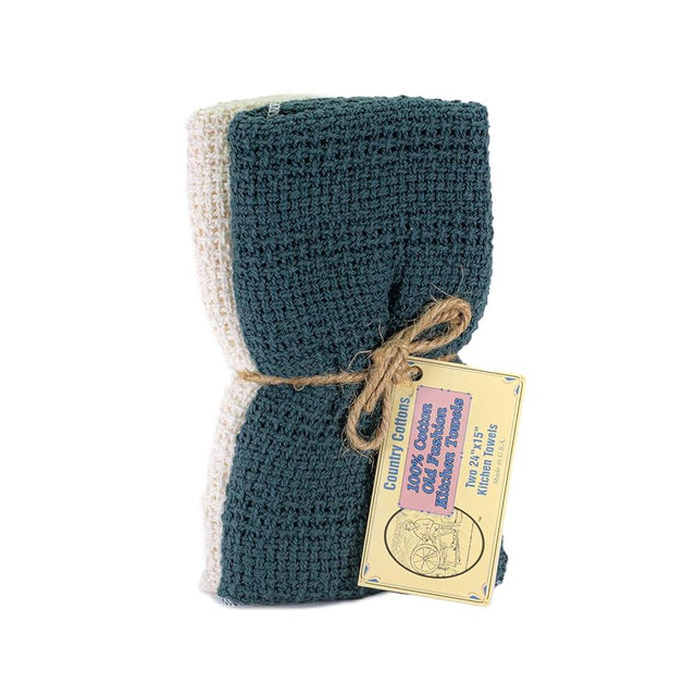Country Cottons Old Fashion 100% Cotton Kitchen Towels - Set of 2-24"x15" (Blue/Natural)